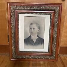 Antique Charcoal Drying Of A Boy Under Glass with an extremely ornate frame picture