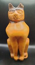 Vtg Hand Carved Wooden Cat Figurine Primitive Folk Art 8.25'H Hard Wood picture