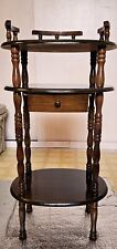 Vintage 1960-1970s Walnut Spindle 3 Tier Accent/Phone Table Drawer MCM EAMES ERA picture