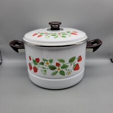 Vintage Sheffield Strawberries N Cream 8 Quart Stock Pot W/ Lid Enamelware RARE picture