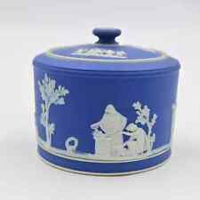 Antique Wedgwood Blue Jasperware Cobalt Rounded Lidded Jar Canister picture