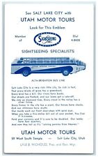 c1940 Salt Lake City Utah Motor Tours Bus Line South Temple Advertising Postcard picture