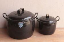 2 pc Vintage Rare Black Enamel Pot Old Kitchenware Enamelware Collectible BP-85 picture