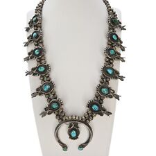 Native American Sterling Silver & Turquoise Squash Blossom Necklace picture
