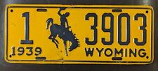 All Original 1939 Wyoming Passenger License Plate- Amazing Condition picture