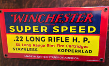 Winchester .22 H.P. Ammo Porcelain Sign Gun Shop Rim Fire  picture