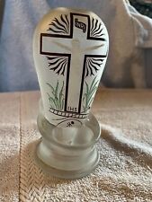 Frosted Painted Glass Holy Water Bottle and Font 2 Piece RARE Antique 1913 picture