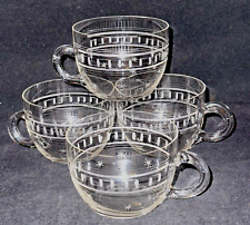 Set of 4 Antique Boston & Sandwich Glass Etched Roman Key & Stars Punch Cups picture