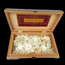 Vintage Antique Lot of White Buttons in Cedar Cigar Box Carved MOP Celluloid picture
