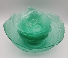 Viking Dalzell Satin Green Glass Lettuce Cabbage Bowl with 6 Individuals READ picture
