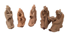 5 Vintage Chinese Mudman Figurines Detailed All Similar Clay Men Handmade picture