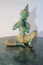 Vintage Heavy Solid Brass Bronze Patinaed Buddha Playing Horn Buddha 5.5