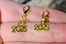 2 Pc Small Gold 2025 Year Charm Zipper Pulls & Keychain Add On Clips picture