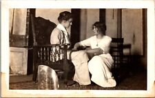 Real Photo Postcard Two Women Holding Hands in Living Room Setting Class Play picture
