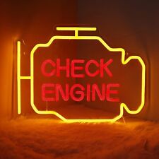 Yellow+Red Check Engine Neon Sign USB Power Auto Repair Shop Garage Wall Decor picture
