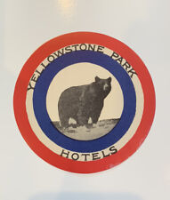 VINTAGE YELLOWSTONE PARK HOTELS RED WHITE BLUE TARGET STICKER BROWN GRIZZLY BEAR picture