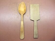 2 Vintage Kitchen Tools Primitive Wooden Grooved Butter Paddle & Nice Old Spoon picture