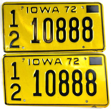 Vintage Iowa Auto 1972 License Plate Set Butler Co. 10888 Wall Decor Collector picture