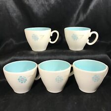 Set of 5 Vintage White Light Blue Floral Teacups picture