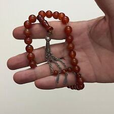 Red Agate Aqeeq  Rosary Vintage 33 Beads Islamic Prayer Arab Art Misbaha picture