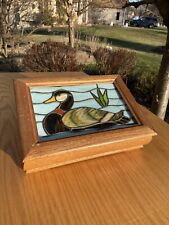 ~ GORGEOUS ~ 1970’s Wood & Stained Glass Jewelry Trinket Box  DUCK THEME Unique picture