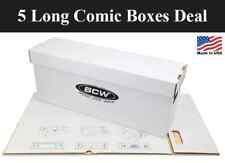 5 Long Comic Book Storage Boxes Holds 200-225 Durable Cardboard + Lid2 By BCW picture