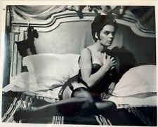 Barbara Steele in black corset & stockings lying on bed 8x10 inch photo picture