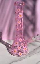 10” Pink Daisy bong Hookah Water Pipe Bong Classic Tobacco Smoking Beaker glass picture