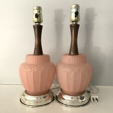 Vintage MCM Frosted Satin Pink Table Lamps (2) Art Deco picture