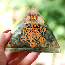 Natural Green Jade Orgone Pyramid XL 3in 75mm Metatron Cube EMF & 5G Protection picture
