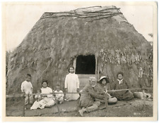 J.A. Gonsalves, USA, Hawaiian Family in Front of Thatched House, Vintage Albumen picture