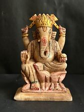 19c RARE OLD ANCIENT HAND PAINTED MARBLE STONE LORD GANESHA SCULPTURE FIGURE picture