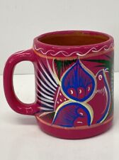 Mexican Talavera Hand Painted Folk Art Pink Coffee Mug With Birds - EUC picture