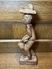 Vintage Man Playing Djembe Drums Tribal African Art Wood Carved Statue Figure picture