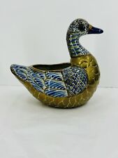 Vintage Mid-Century Modern Tonala Brass & Ceramic 7” Duck Planter picture