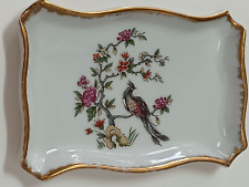 TRINKET DISH HANDPAINTED MADE IN FRANCE BIRD FLOWERS GOLD TRIM picture