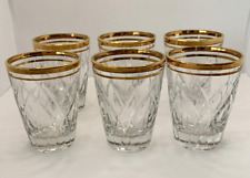 Crystal Shot Glass Gold Gilt Rim 6 Elegant Clear Vintage Glass Barware Whiskey picture
