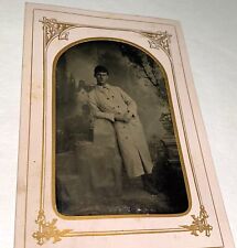 Rare Antique American Gentleman Long Driving Jacket Fashion Tintype Photo C.1900 picture
