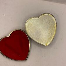 Heart Shaped Silver Plated Jewelry Trinket Box Red Velvet Lining Vintage picture