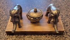 Antique ELEPHANT Metal INKWELL on STONE BASE picture