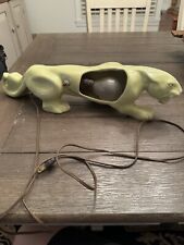 Vintage Mid Century MCM 1950s Crouching Panther Chartreuse Green Ceramic 20