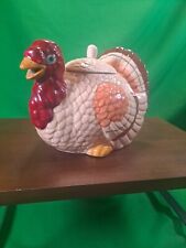 Vintage Turkey Ceramic Teapot Figurine Vase Hand Pained Thanksgiving Decor picture