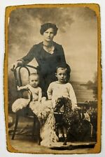 Antique Old Photo Family Portrait Boy with Toy Hobby Horse 3x4.5 picture