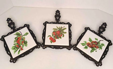 Vintage MCM Cast Iron Tile Trivets Made In Japan Lot of 3 Vegetables Wall Decor picture