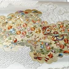 Japanese Suzhou Embroidery Bag Obi Bird Many Leaves Sagara Beige picture