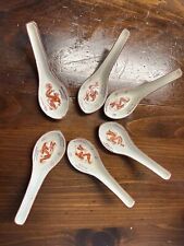 Chinese Red Dragon Porcelain Soup Spoons Lot Of 6 Hand Painted picture