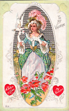 Vintage C. 1910  Beautiful Victorian Dressed Woman Token Love Valentine Postcard picture
