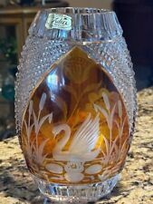 Julia Poland Cut Crystal Swan and Floral Vase - EUC picture