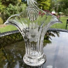 Vintage Clear Glass Crystal Etched Bride's Flower Basket  picture