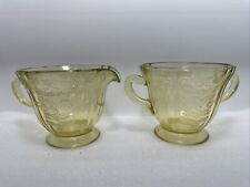 Vintage Federal Glass Yellow/Amber Madrid Sugar & Creamer Set  picture